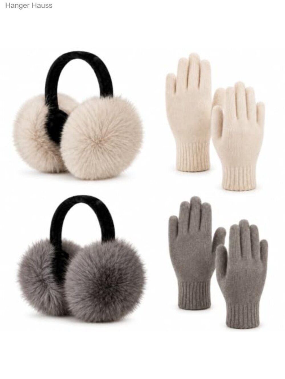 Faux Fur Earmuffs & Knit Gloves Set Foldable Winter Cold Weather